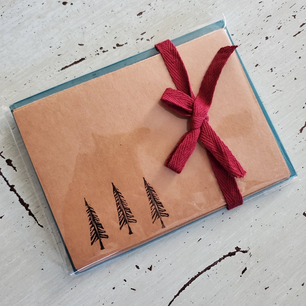 Cute Blank Cards with Hand Stamped Tree Design